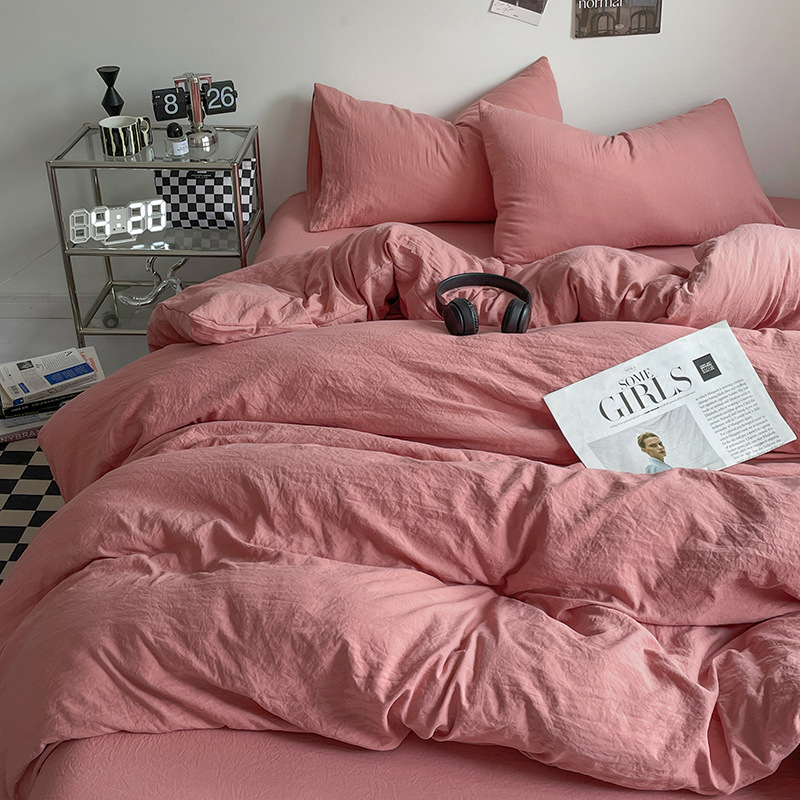Ins純色A類母子級水洗綿ベッド4点セット裸で寝ることができるシーツ布団カバー学生3点セット