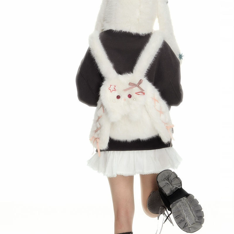 Japanese cute plush rabbit, backpack, bag, capacious cartoon doll for elementary school students