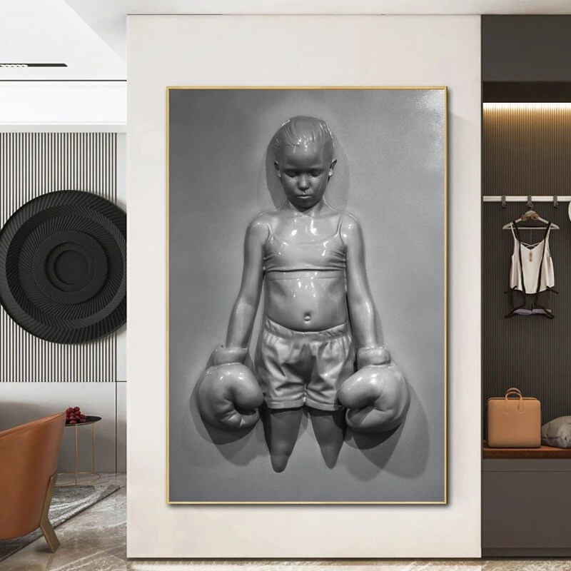 Boxer Girl Sculpture Canvas Painting Mural Poster Wall Art Bedroom Living Room Modern Decorative Painting