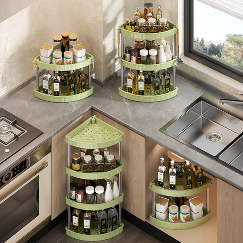 Kitchen corner shelf corner storage rack multi-layer floor corner stand no drilling triangular rack spice rack seasoning accessories