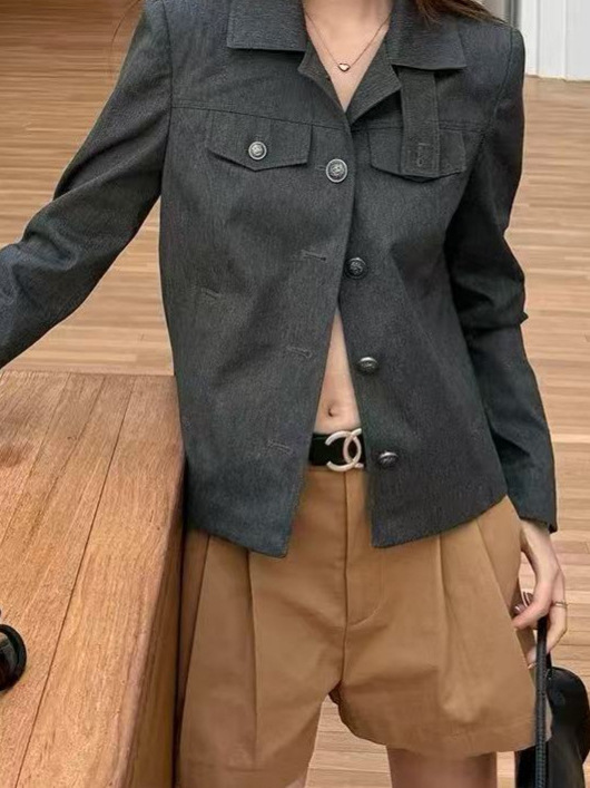私服 东京故事 设计摩登翻领蜡感工艺外套百搭工装风夹克|undefined