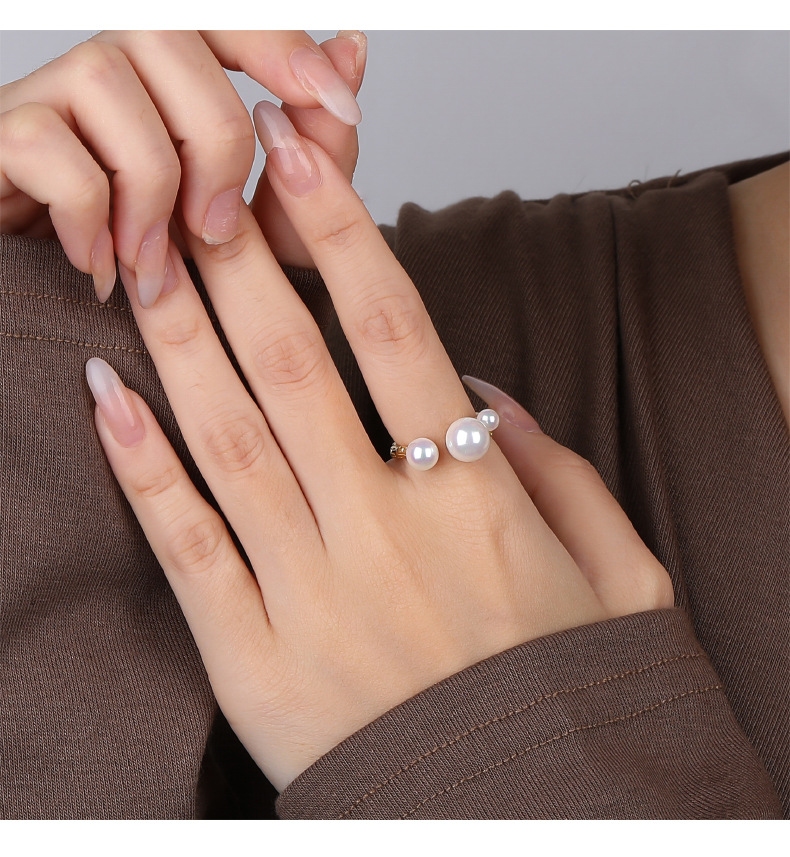 fashion s925 sterling silver inlaid pearl opening ring female