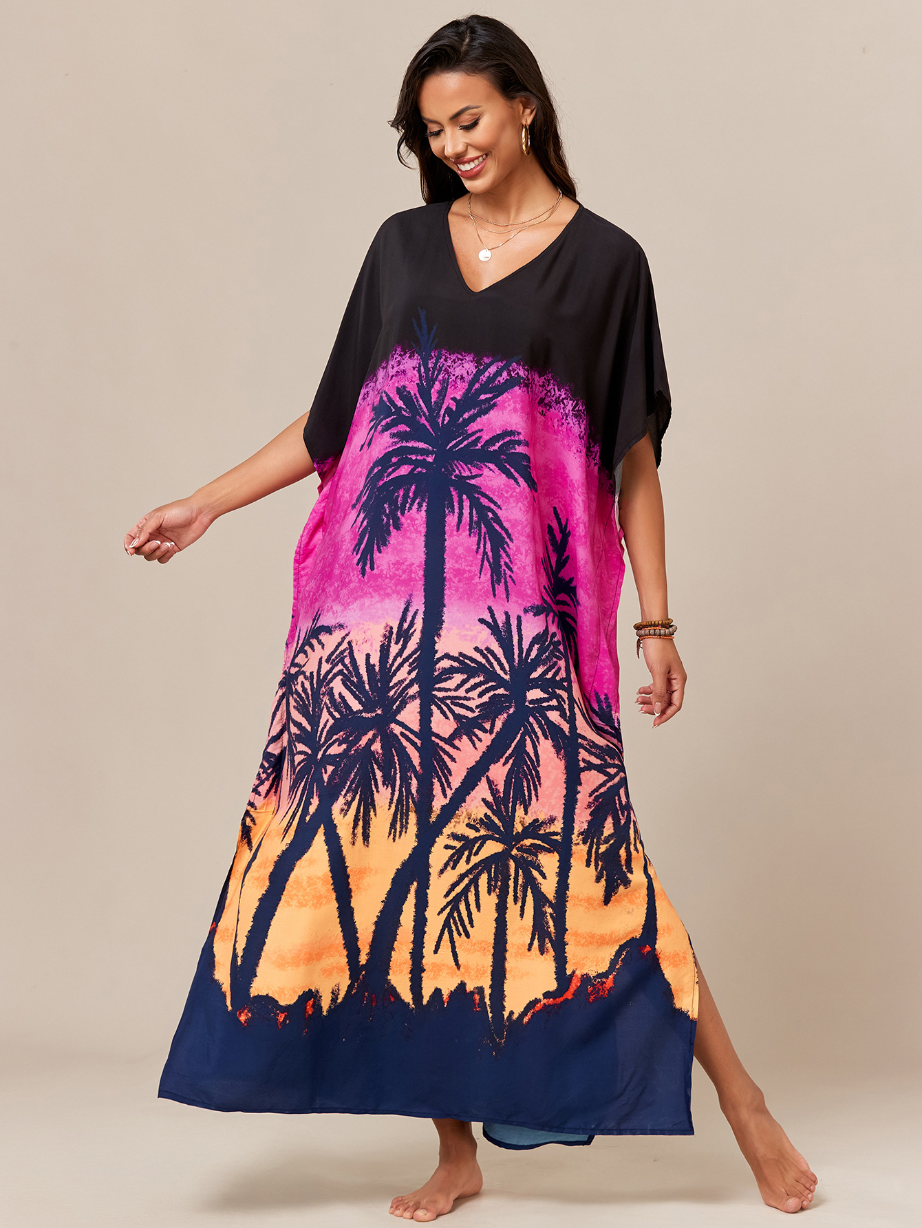 Blusa de playa con estampado de rayón europeo y americano transfronterizo bikini de vacaciones camisa de protección solar traje de baño blusa exterior M14