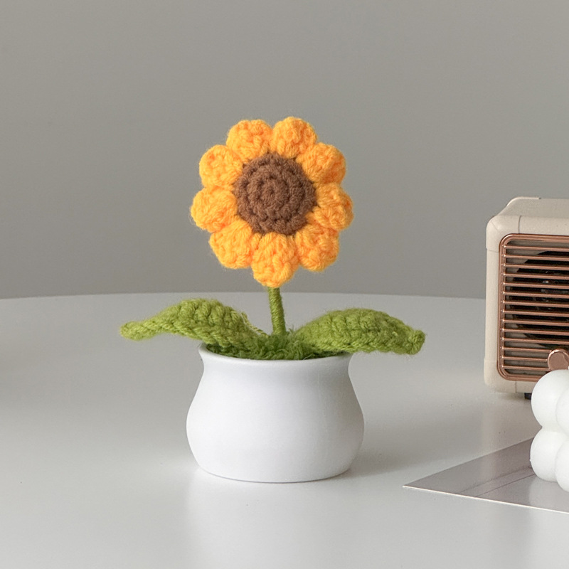Regalos de día al por mayor girasoles para chicas, ramo de lana tejida a mano, adornos de mesa pequeños