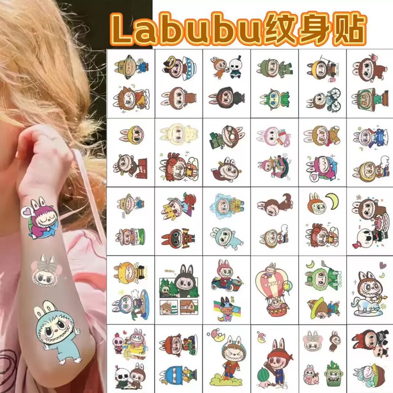 Cartoon Labubu Tattoo Sticker Waterproof Long-Lasting High-End Cute Colorfulful Cartoon Girl Heart Temporary Labubu