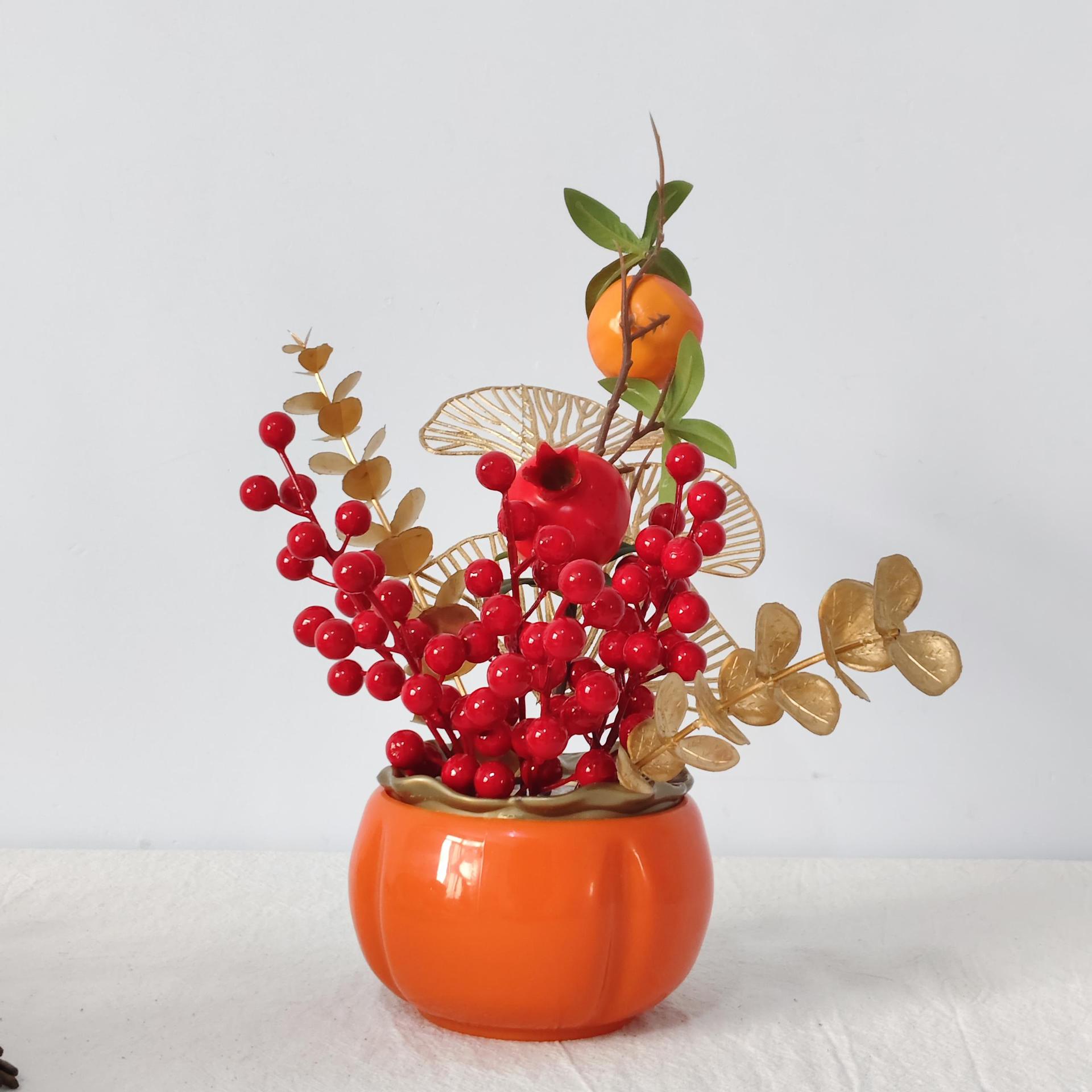Flores de imitación de flores de fruta de riqueza de vacaciones de Año Nuevo decoración de casa de boda barril de caqui ornamentos de decoración de decoración