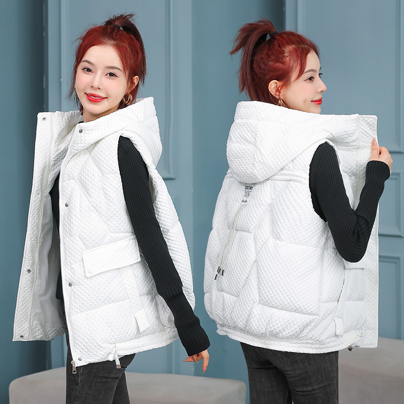 2023 invierno nuevo estilo europeo encapuchado universal grueso abrigo de cubierta suelto chaleco de algodón de pluma de moda femenina image 1