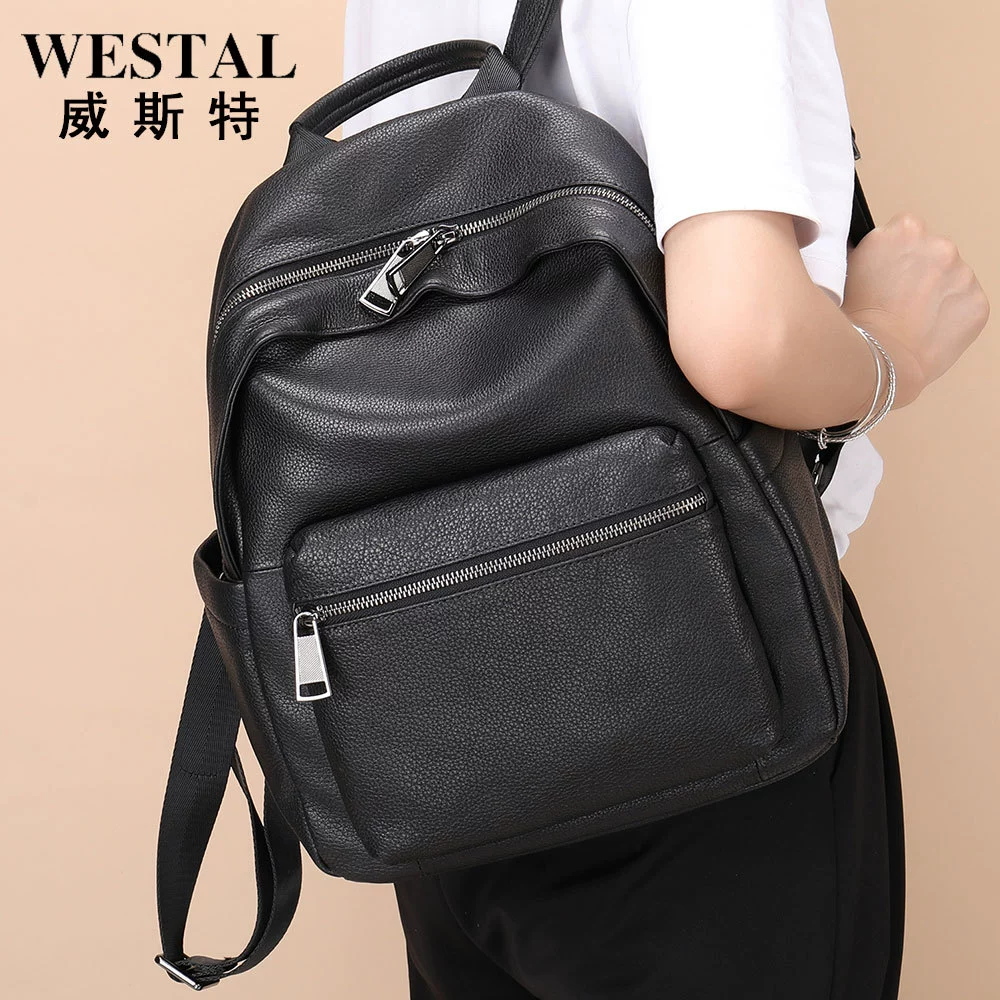 Backpack, fashionable universal leather capacious shoulder bag, genuine leather, Korean style, cowhide, wholesale