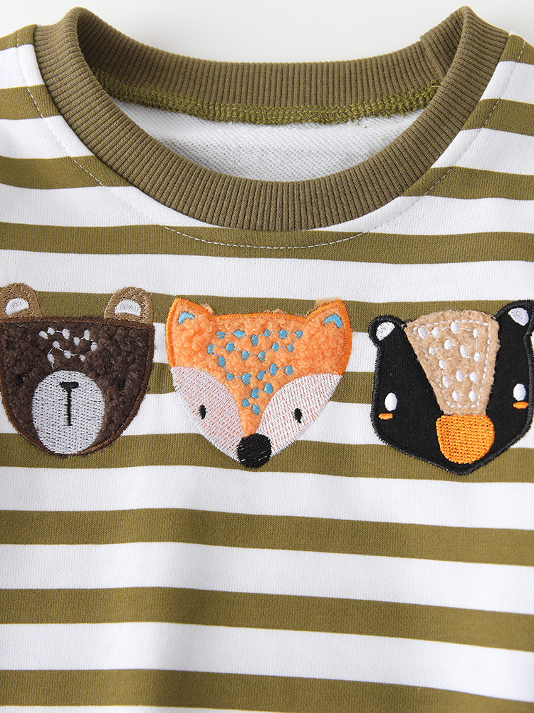 Malwee transfronterizo juego de chaqueta de niño otoño y invierno nuevo estilo europeo y americano rayas de cuello redondo manga larga dos piezas juego