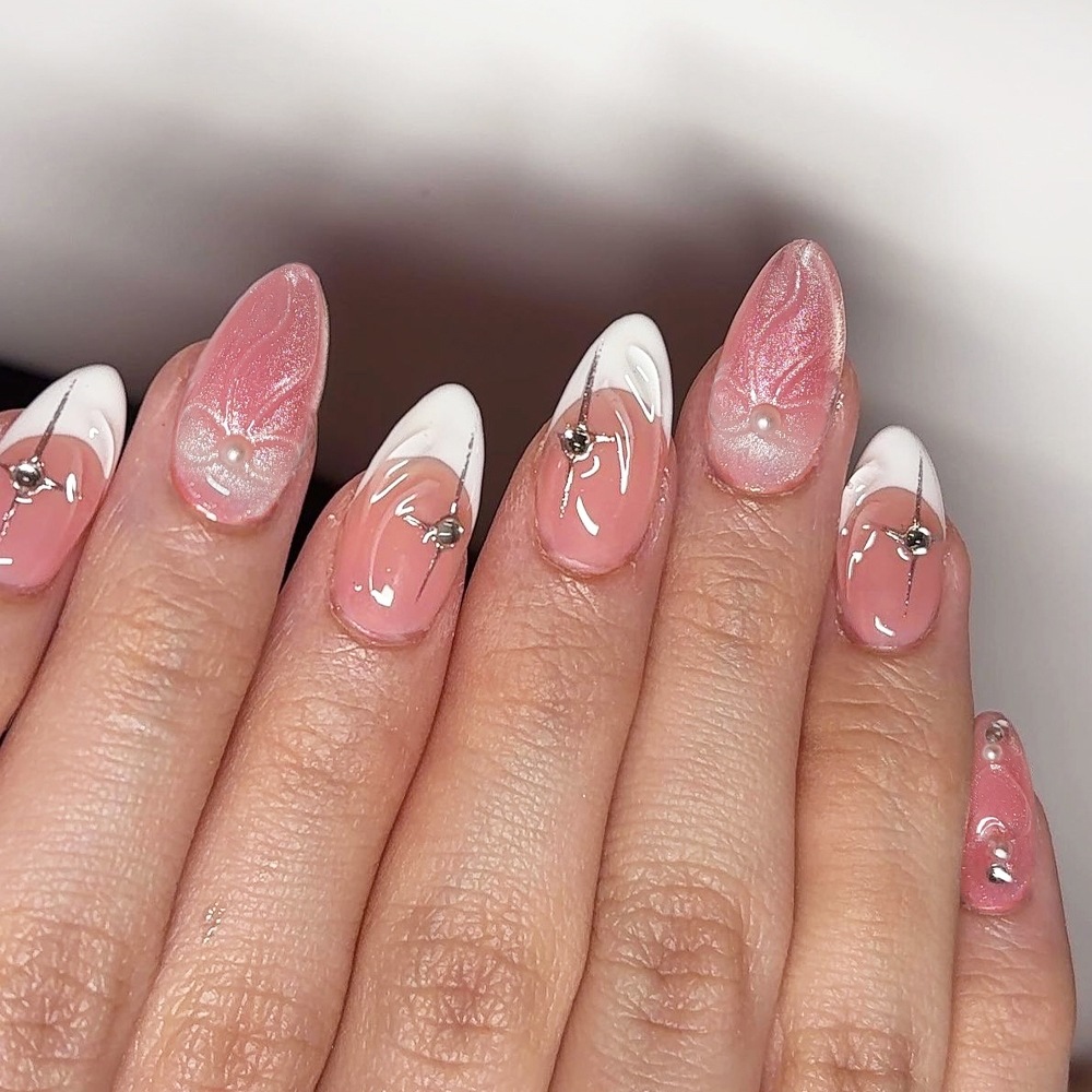 3D tridimensional goteo de pegamento de manicure, arco de perla francés, 24 piezas de comercio exterior, parches de uñas falsas