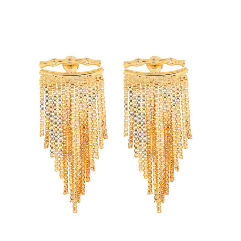 Copper Material Solid Color Pattern Women's Gender 1 Pair Simple Style Solid Color Tassel Copper Drop Earrings