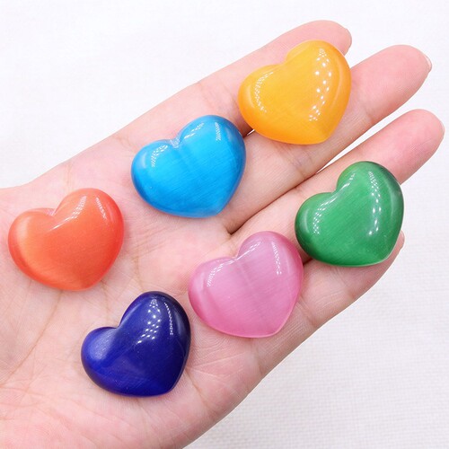 Cat's Eye Stone Big Heart 30mm Multicolor Heart Shape Rough Stone Ornament Peach Heart Handle Pendant Mining Fish Tank Stone Cross-border Wholesale
