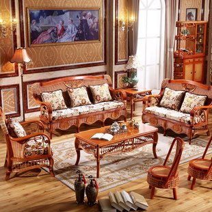 Rattan Chair Rattan Sofa Combination Living Room Rattan Sofa Rattan Chair Three-Person Rattan Sofa Rattan Art Rattan Bamboo Sofa Rattan Furniture