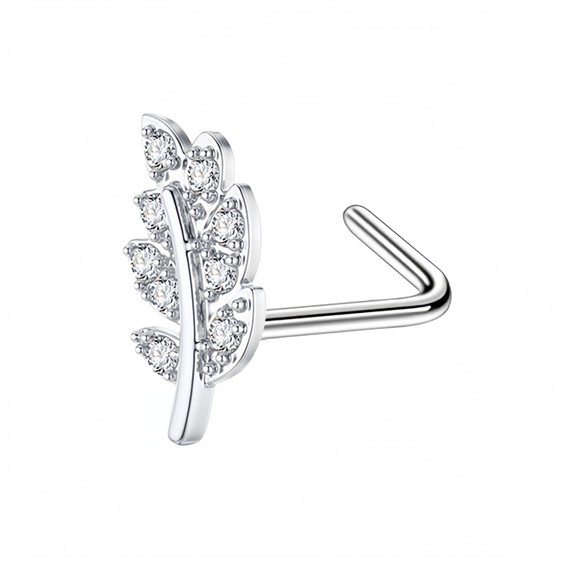 Nesepiercing i rustfritt stål med zirkon flere stiler_voghion.com