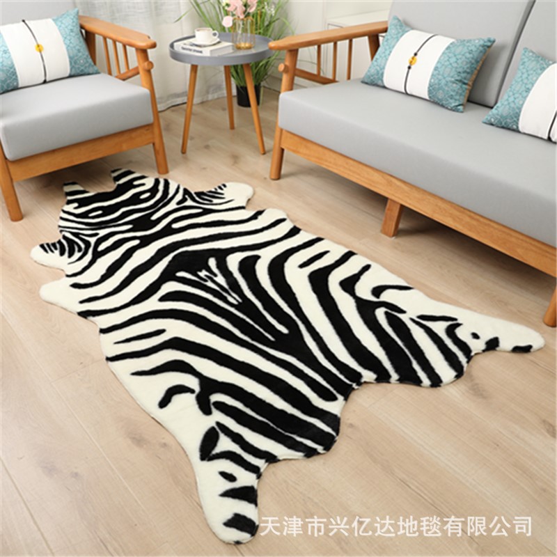 Cross-Border Simple Imitation Fur Carpet Thickened Imitation Cashmere Living Room Bedroom Floor Mat Imitation Cowhide Zebra Animal Skin Pattern Carpet