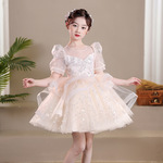 女童跨境现货礼服洋气花童蓬蓬裙儿童生日主持人演出服欧美热卖款