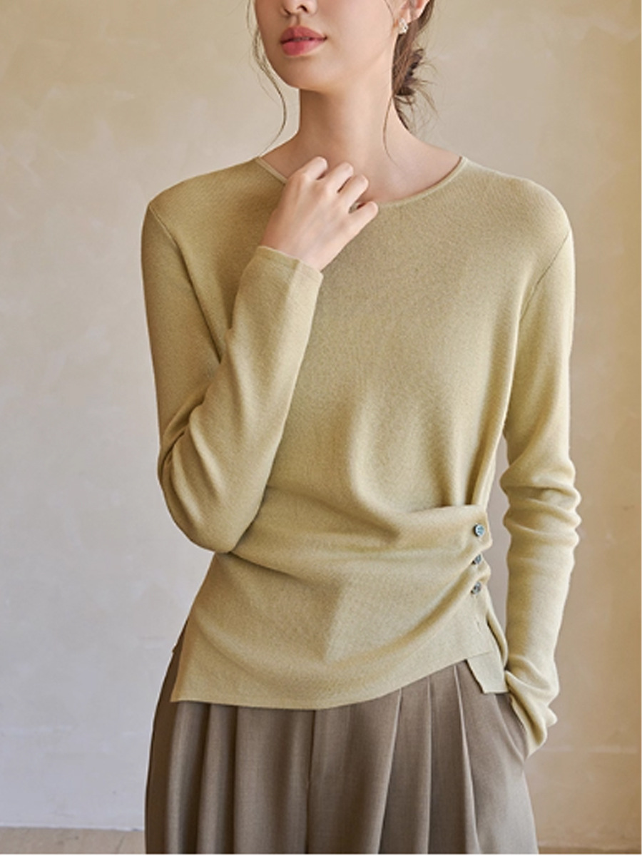 Autumn woolen design knitted long-sleeve with a round collar
