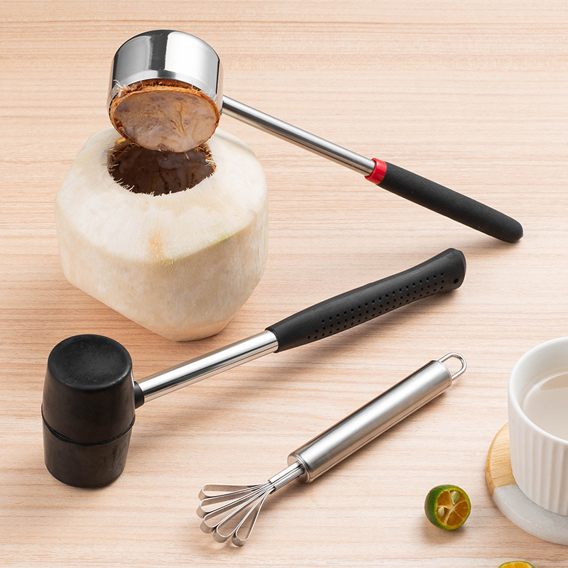 Stainless Steel Coconut Shell Opener 3-Piece Set Multi-Functional Coconut Shell Hole Opener Manual Coconut Meat Grater Kitchen Gadget