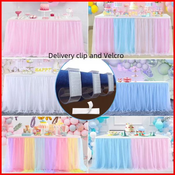 Tulle Table Skirt Wedding Table Cover Tutu Gauze Table Skirt Cake Table Decoration Birthday Supplies Party Table Skirt with Lighting Effect