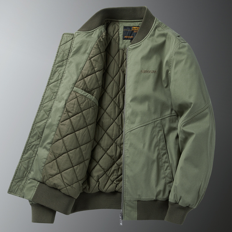 Autumn and Winter Cotton-Padded Men's Flight Jacket Baseball Jacket Loose Military Pilot Jacket Fleece-Lined Workwear Cotton-Padded Jacket