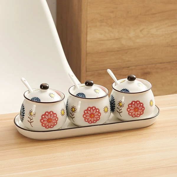 Lucky flower spice jar + tray (with spoon)