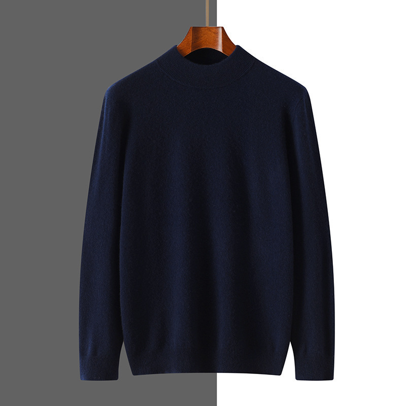 Men's half-turtleneck cashmere sweater, autumn/winter collection, solid color, loose fit, warm, knitted base layer, casual and versatile sweater, wholesale