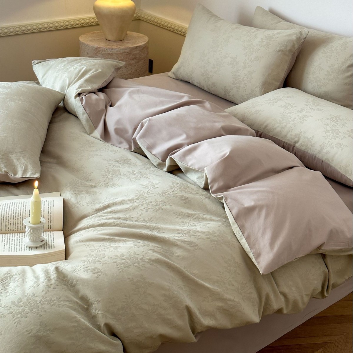 Juego de cama de cuatro piezas de algodón jacquard 100S de alta gama, juego de cuatro piezas de algodón puro para otoño e invierno, cálido y grueso.