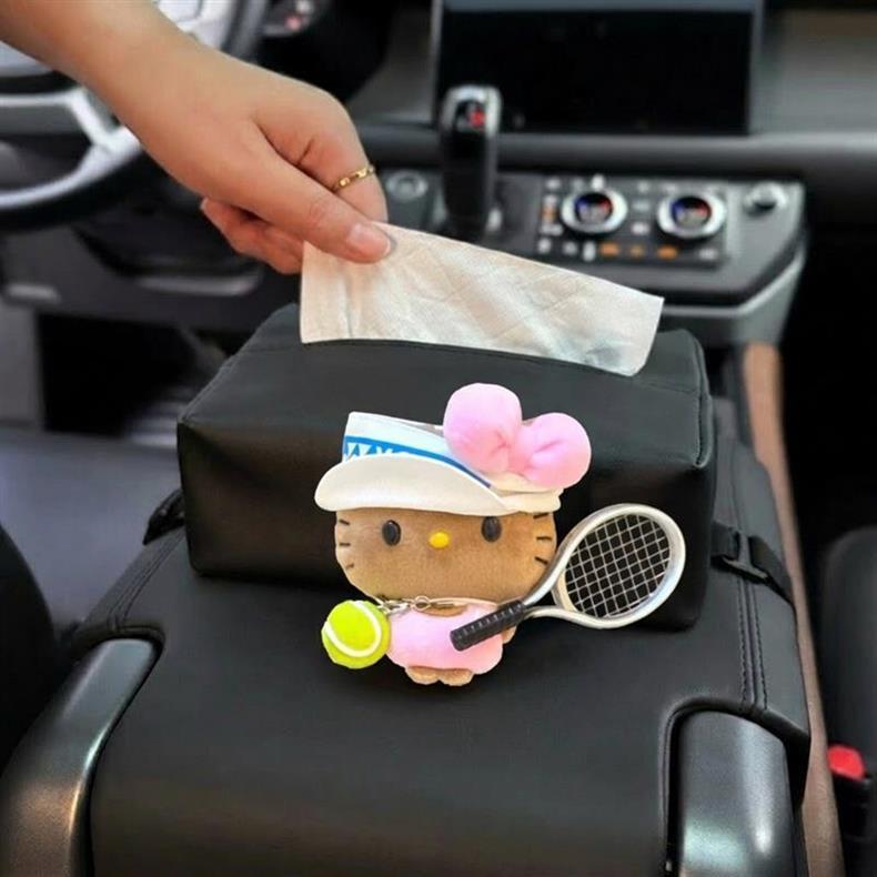 Car Tissue Box for Women, Cute Kt Car Tissue Holder, Hanging Seat Back Bowknot Car Decoration