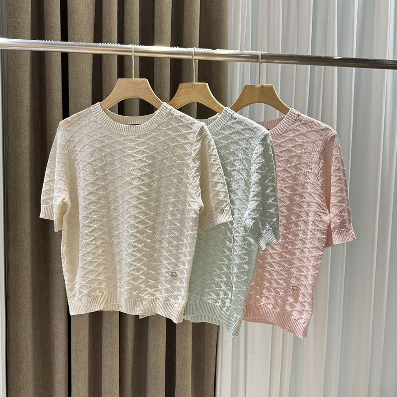 LP ~ Cool Feeling and Paper Yarn Coarse Needle Knitted Shirt T-shirt Top Women's Loose Simple Casual High Goods South Oil Summer