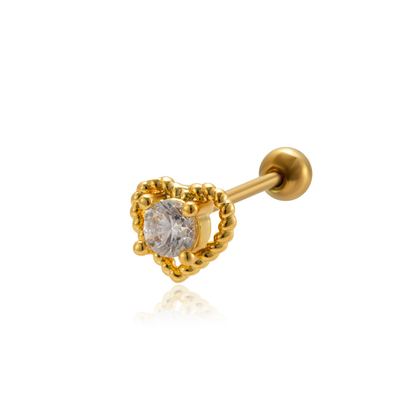 2 piezas nuevas de acero inoxidable con doble cabeza de tornillo para oreja con un grosor de 0,8 mm y forma de corazón de circonita, pequeñas, frescas y elegantes_voghion.com
