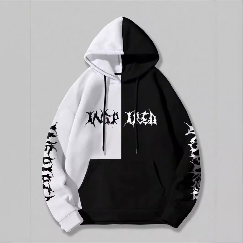 Men's HooDeD Sweatshirt 3D Digital Printing ROMWE Grunge Punk Men's Left anD Right Contrast Color Sweatshirt Men's HooDeD Sweatshirt 3D Digital Printing ROMWE Grunge Punk Men's Left anD Right Contrast Color Sweatshirt