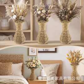跨境手工编织花瓶摆件客厅创意干花瓶桌面摆件干花编织花盆摆件