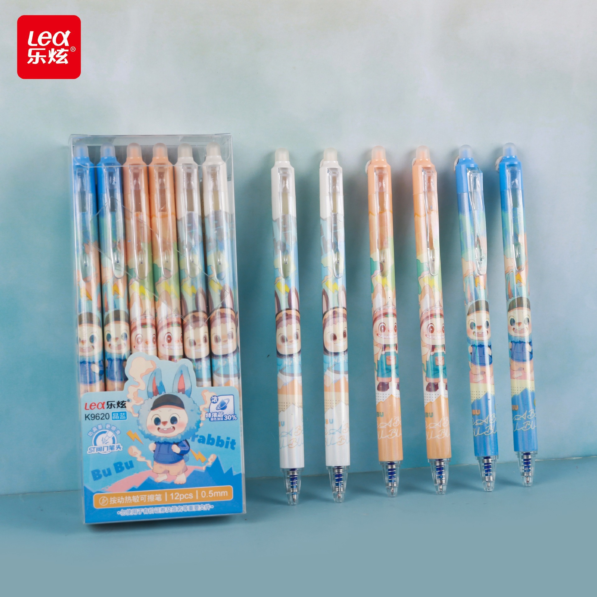 Bolígrafo borrable azul de oso de pan de dibujos animados