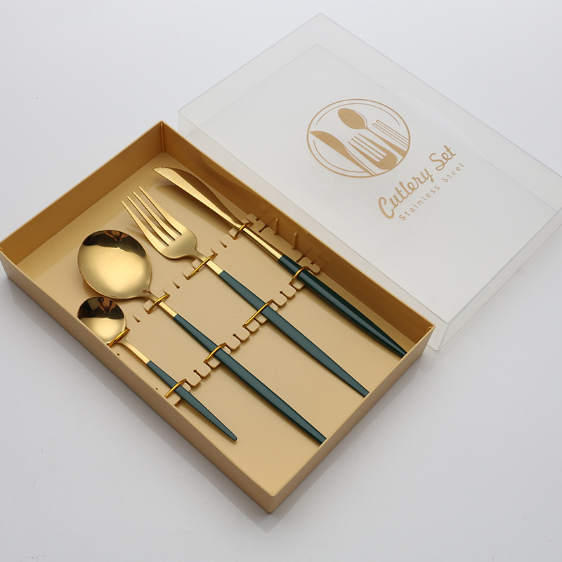 노란색 상자-4개 세트-그린 골드