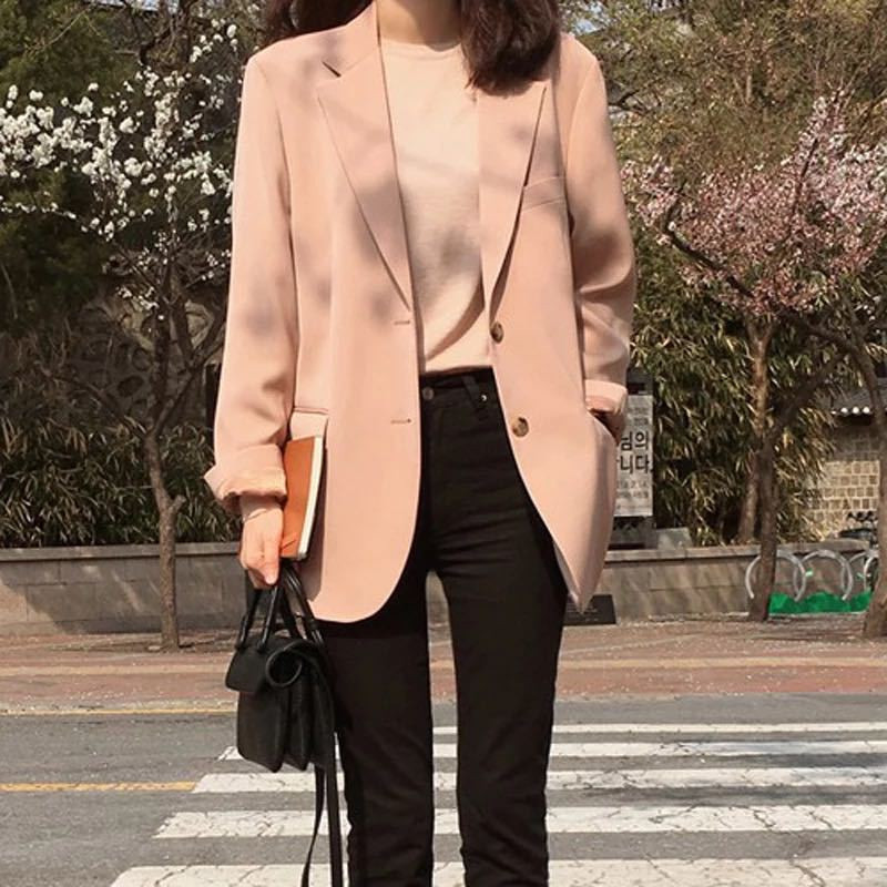 Internet Celebrity Spring and Autumn New Korean Style Suit Jacket Women's Casual Loose chic Pink Suit Slim-fit Korean Women