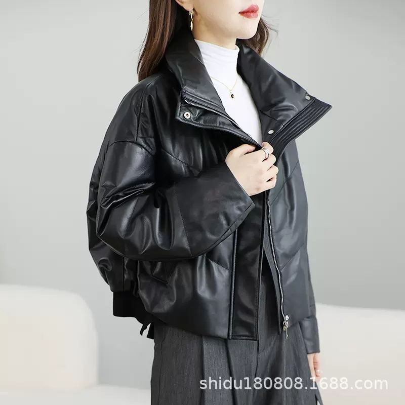 2025冬季新款真皮羽绒服皮衣女式绵羊皮白鸭绒保暖皮夹克休闲外套