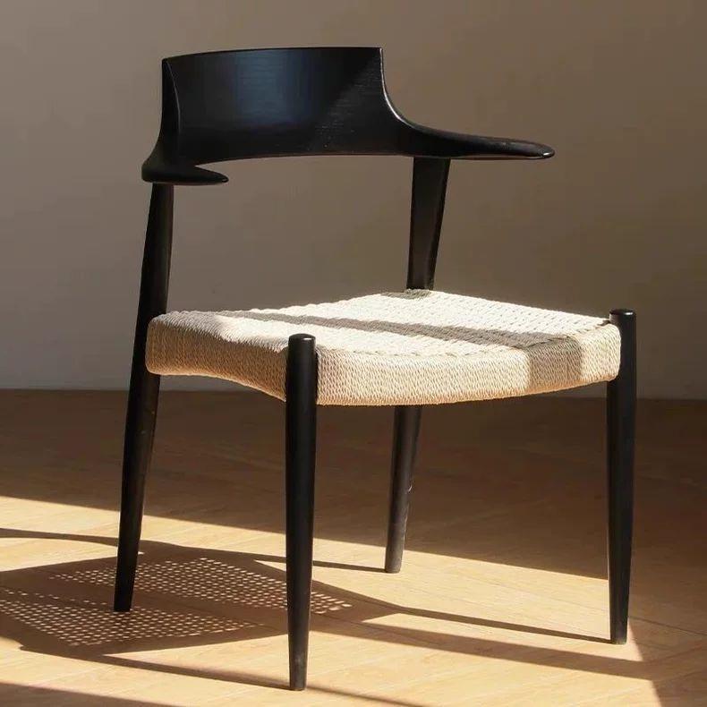 Second-Hand Solid Wood Suspended Dining Chair with Horn-Shaped Backrest, Rope-Woven Armrests, and Table-Hanging Feature, Suitable for Small Households