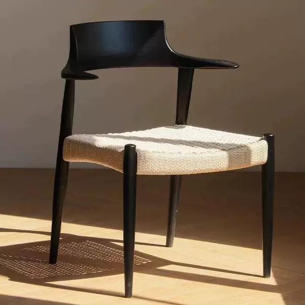 Second-Hand Solid Wood Suspended Dining Chair with Horn-Shaped Backrest, Rope-Woven Armrests, and Table-Hanging Feature, Suitable for Small Households