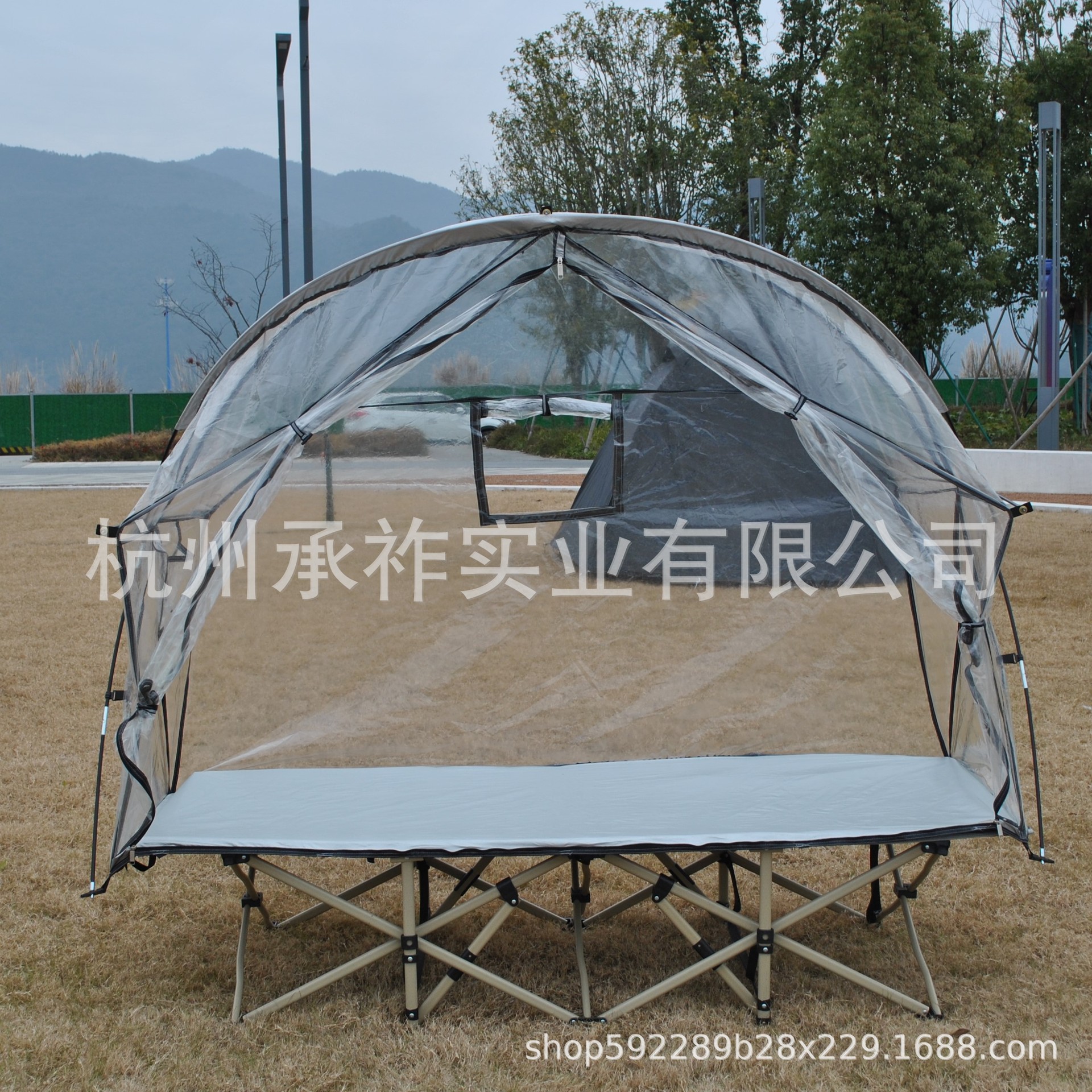 Transparente PVC calor a prueba de viento frío sala de sol campamento al aire libre marcha cama de campamento individual no incluye cama