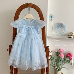 女小童艾莎公主裙夏季2024新款女孩生日禮服紗裙女寶寶愛莎連衣裙