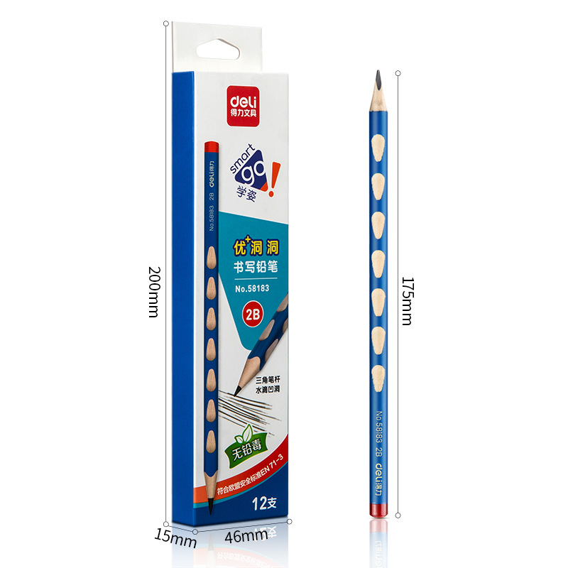 Deli 58183 agujero pluma corrección agarre lápiz suministros para niños 2B triángulo kindergarten pluma de aprendizaje