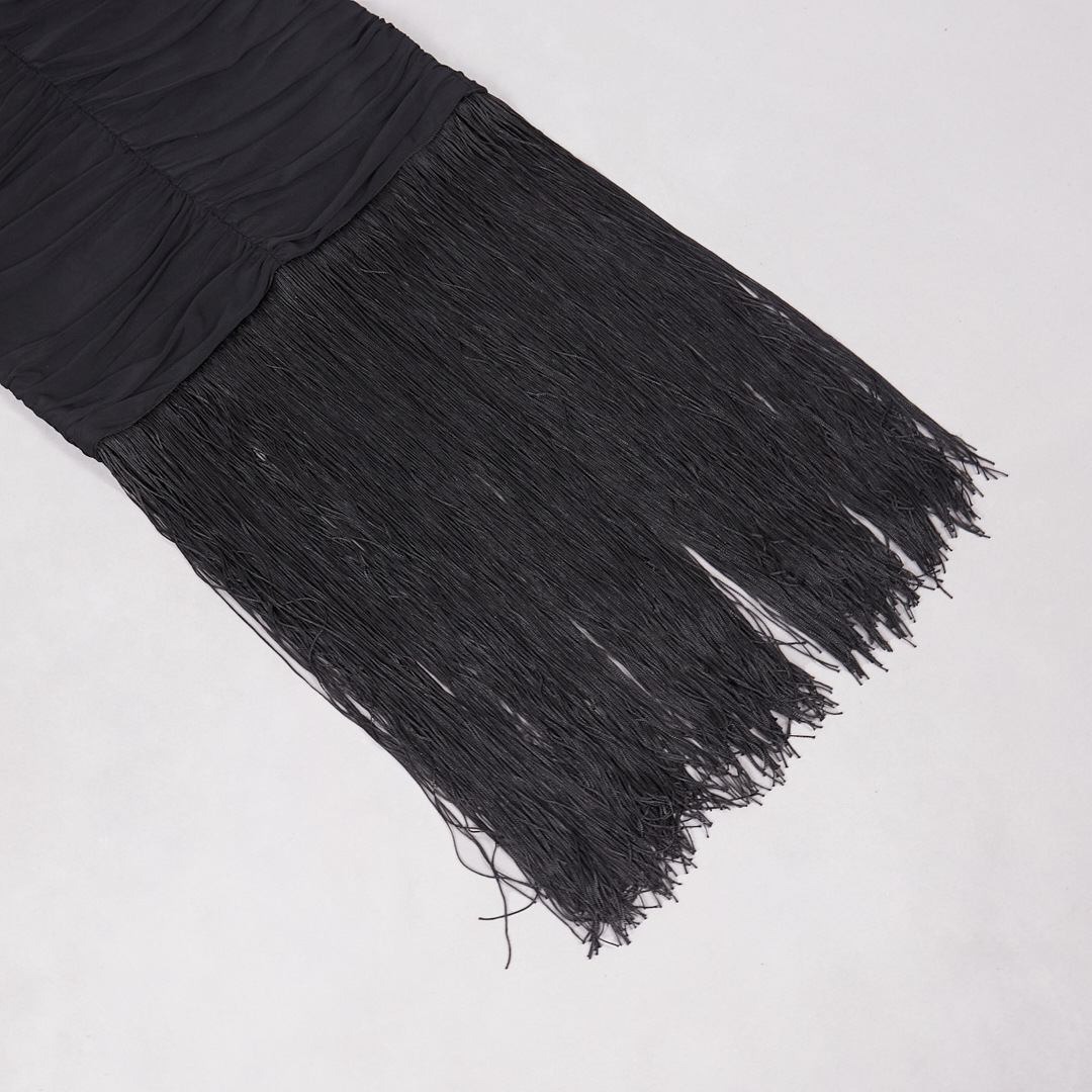 Sexy Party Black off Shoulder Tassel Sexy off Shoulder Dress