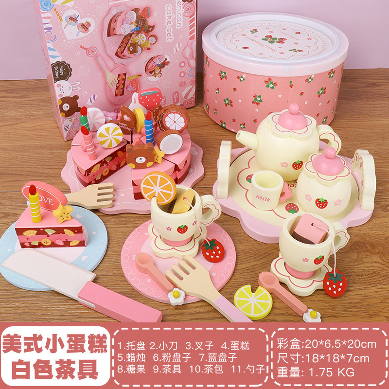 Nuevos niños jugar casa portátil caramelo postre pastel de madera en caja simulación helado corte Rosa cocina Juguetes