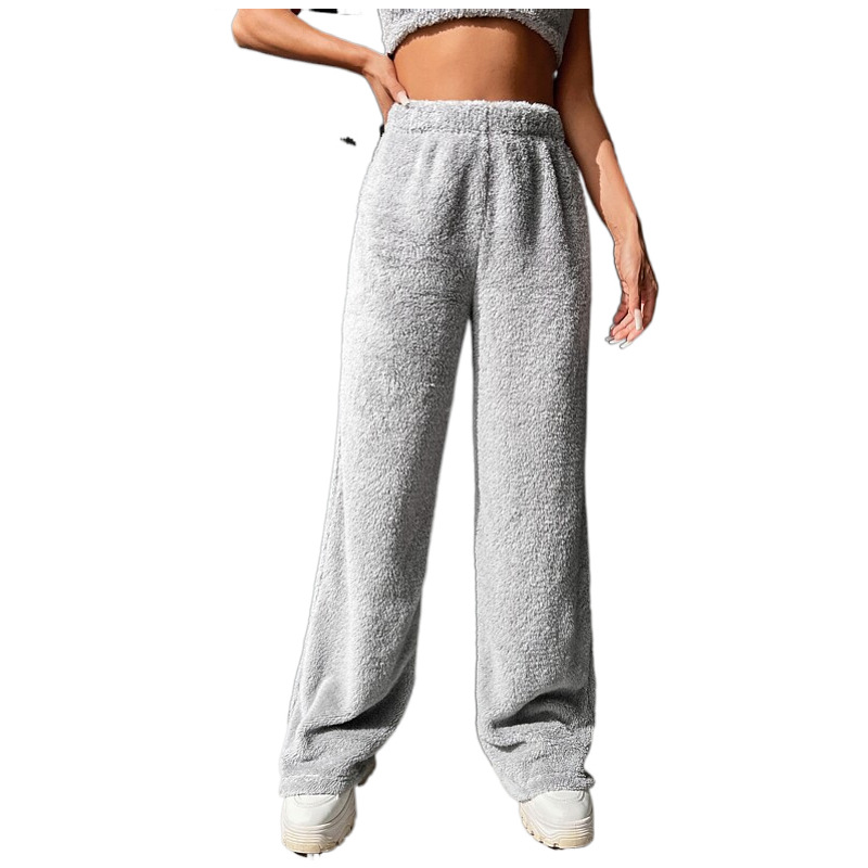 2023 Comercio exterior europeo y americano nuevo Otoño e Invierno color sólido moda felpa pantalones casuales sueltos piel cómoda terciopelo pantalones calientes