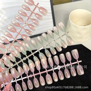 Spraying Prefabricated Nail Pieces Chasing Blush Chasing Cat's Eye Nail Pieces Nude Short Square Nail Naked Powder Wearing Nail Pieces