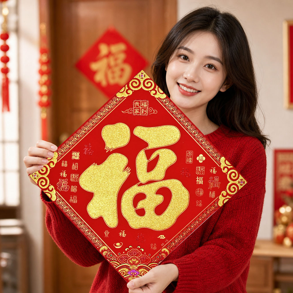 2027 New Year and Spring Festival lucky character stickers, self-adhesive velvet-backed door stickers, Year of the Sheep stickers for the entrance door