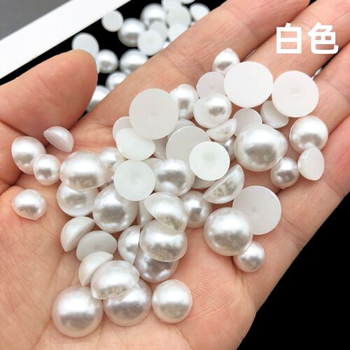 Semi-circle pearl ABS half-sided flat bottom off-white pure white pearl mobile phone case hair accessories DIY diamond nail art jewelry accessories
