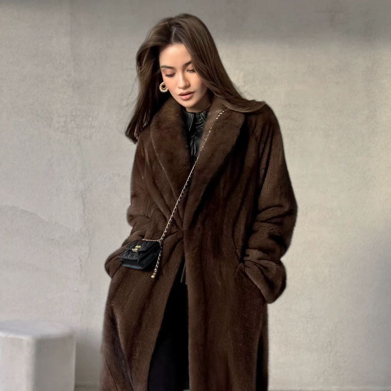 European and American Cross-Border Winter Women's Long Eco-Friendly Faux Fur Coat with Belt, Imitation Mink Fur Thick Coat European and American Cross-Border Winter Women's Long Eco-Friendly Faux Fur Coat with Belt, Imitation Mink Fur Thick Coat