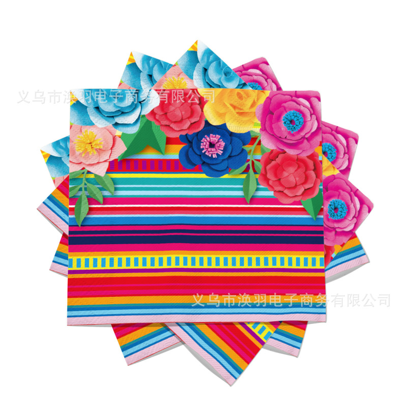 [Ready Stock] Mexican Carnival Carnival Floral Striped Party Tissue Disposable Printed Napkin Manufacturer