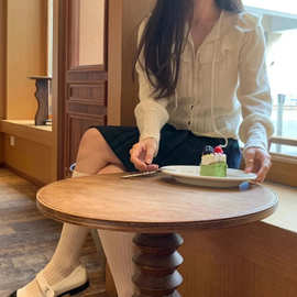 不退不换2026春季韩国东大门八奶圆领系带镂空花边针织开衫上衣女